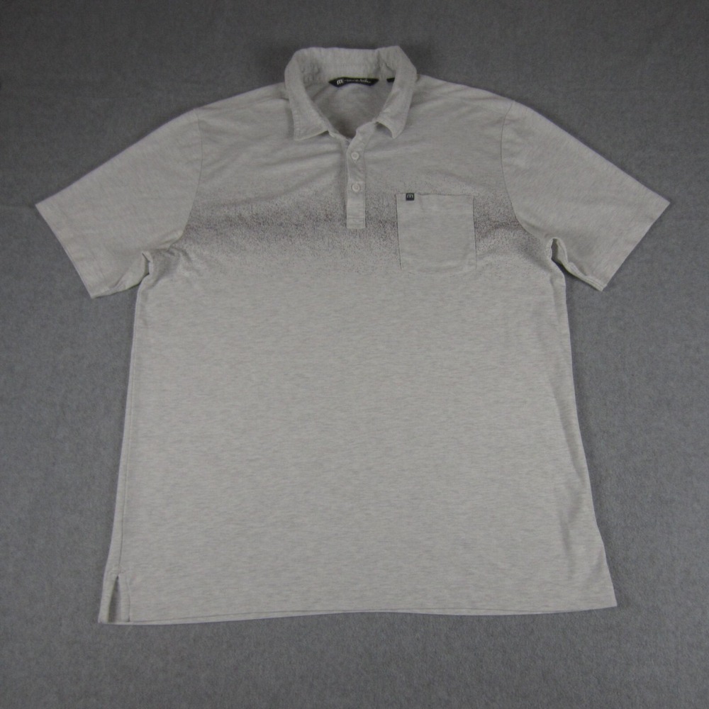 Travis Mathew Men's L Gray Heather Geometric Print‎ Pima Cotton Golf Polo